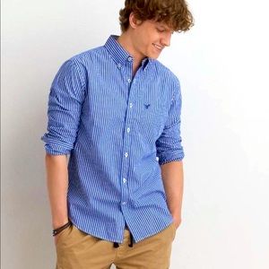 American Eagle Striped Men's Shirt Blue White Lg
